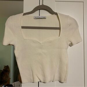Bershka Cream Knit Crop Top